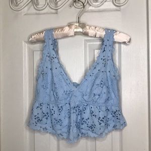 Aerie Bralette Light Blue Flutter Lace Crop Top